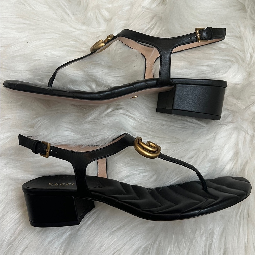 New Gucci GG marmont Double G black leather sandals - Picture 5 of 10